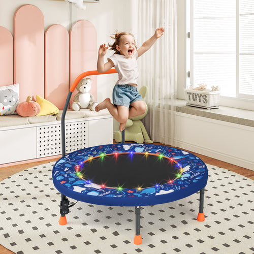 Mini Trampoline Folding Small Rebounder for Kids with Lights, Navy