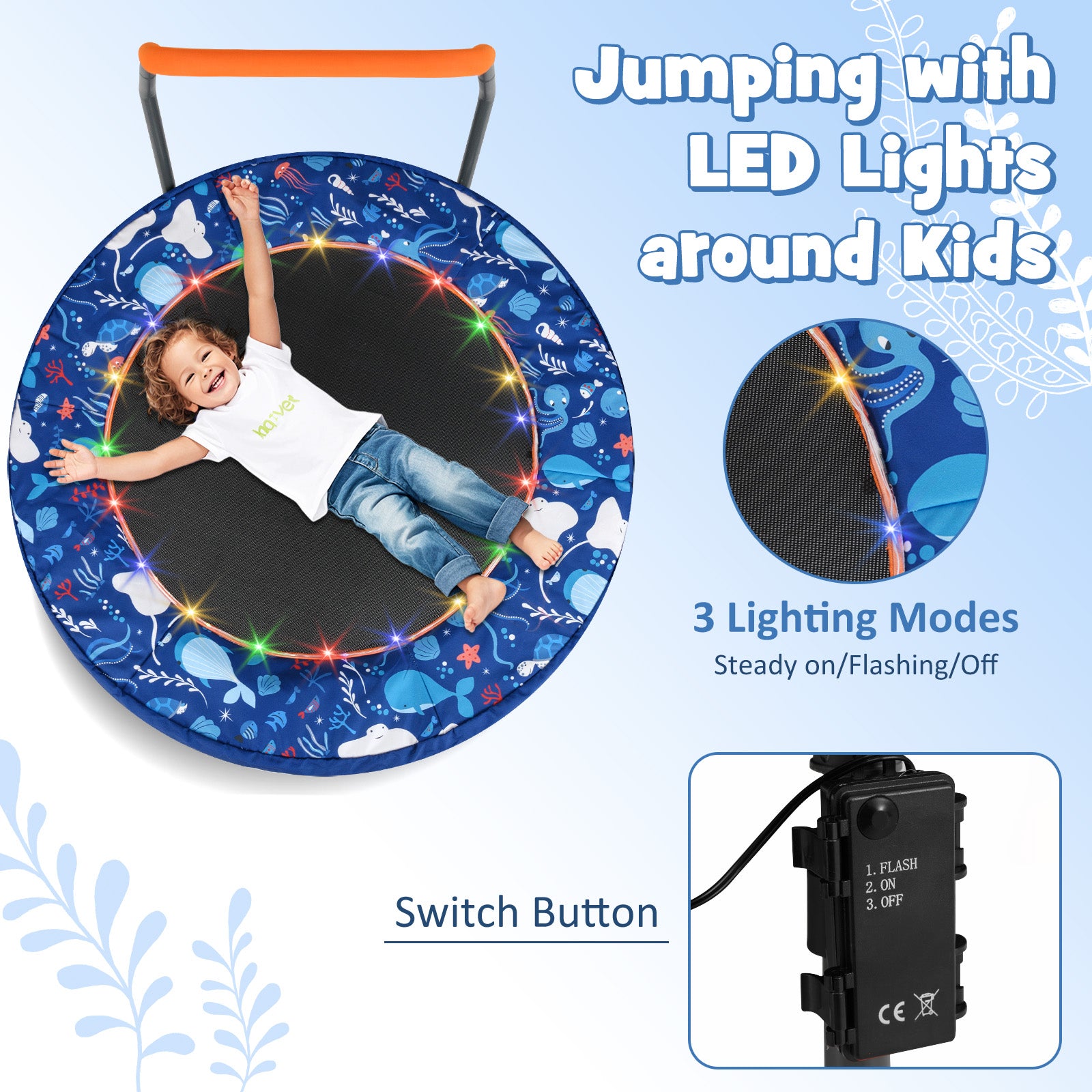 Mini Trampoline Folding Small Rebounder for Kids with Lights, Navy Trampolines at Gallery Canada