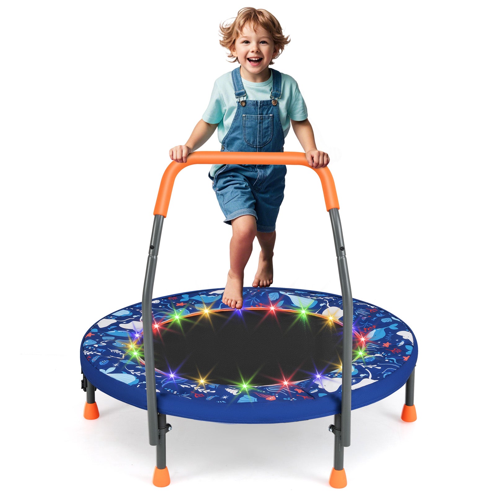 Mini Trampoline Folding Small Rebounder for Kids with Lights, Navy Trampolines at Gallery Canada
