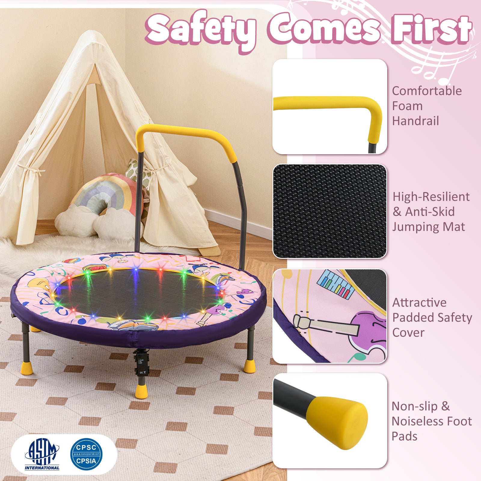 Mini Trampoline Folding Small Rebounder for Kids with Lights, Pink Trampolines at Gallery Canada