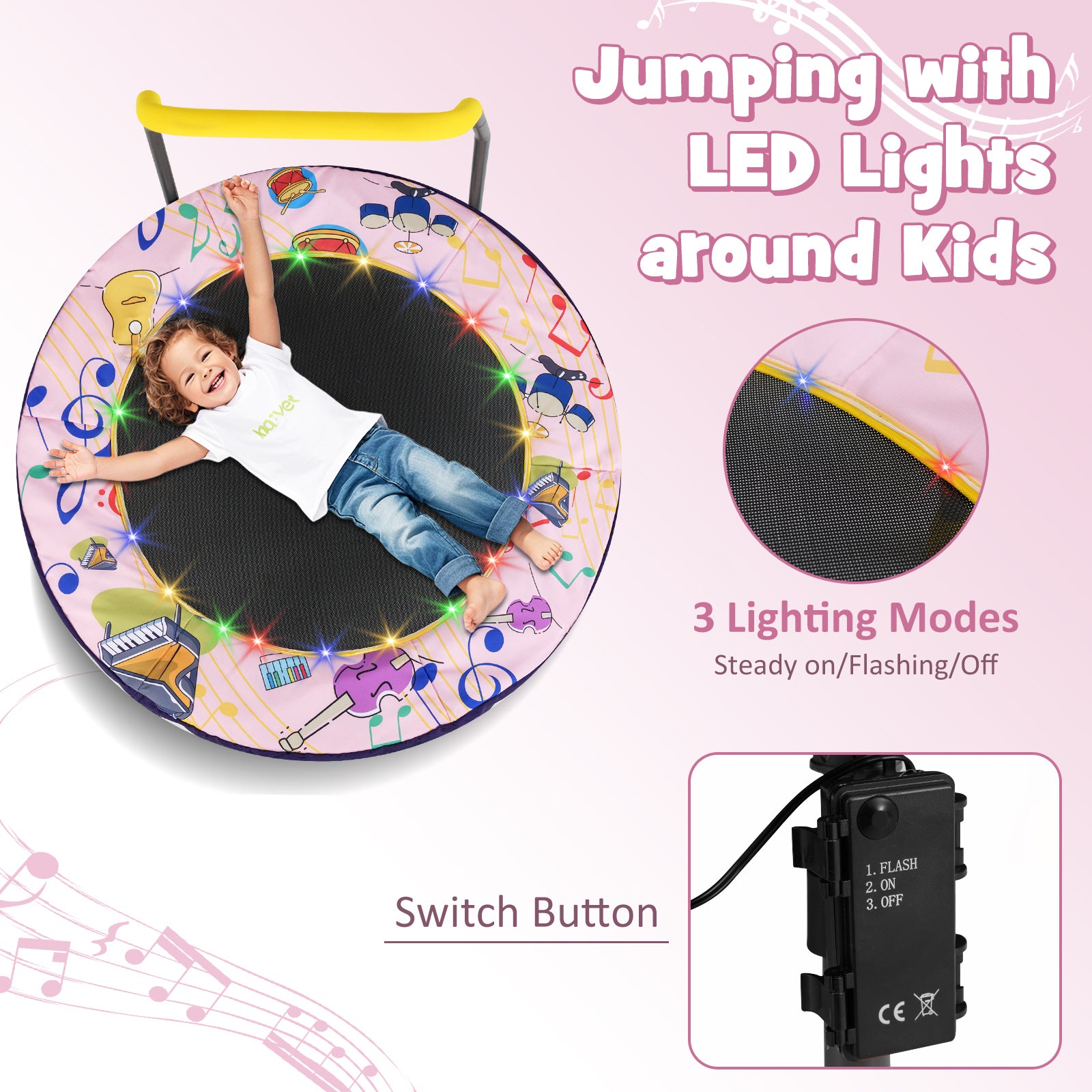 Mini Trampoline Folding Small Rebounder for Kids with Lights, Pink Trampolines at Gallery Canada