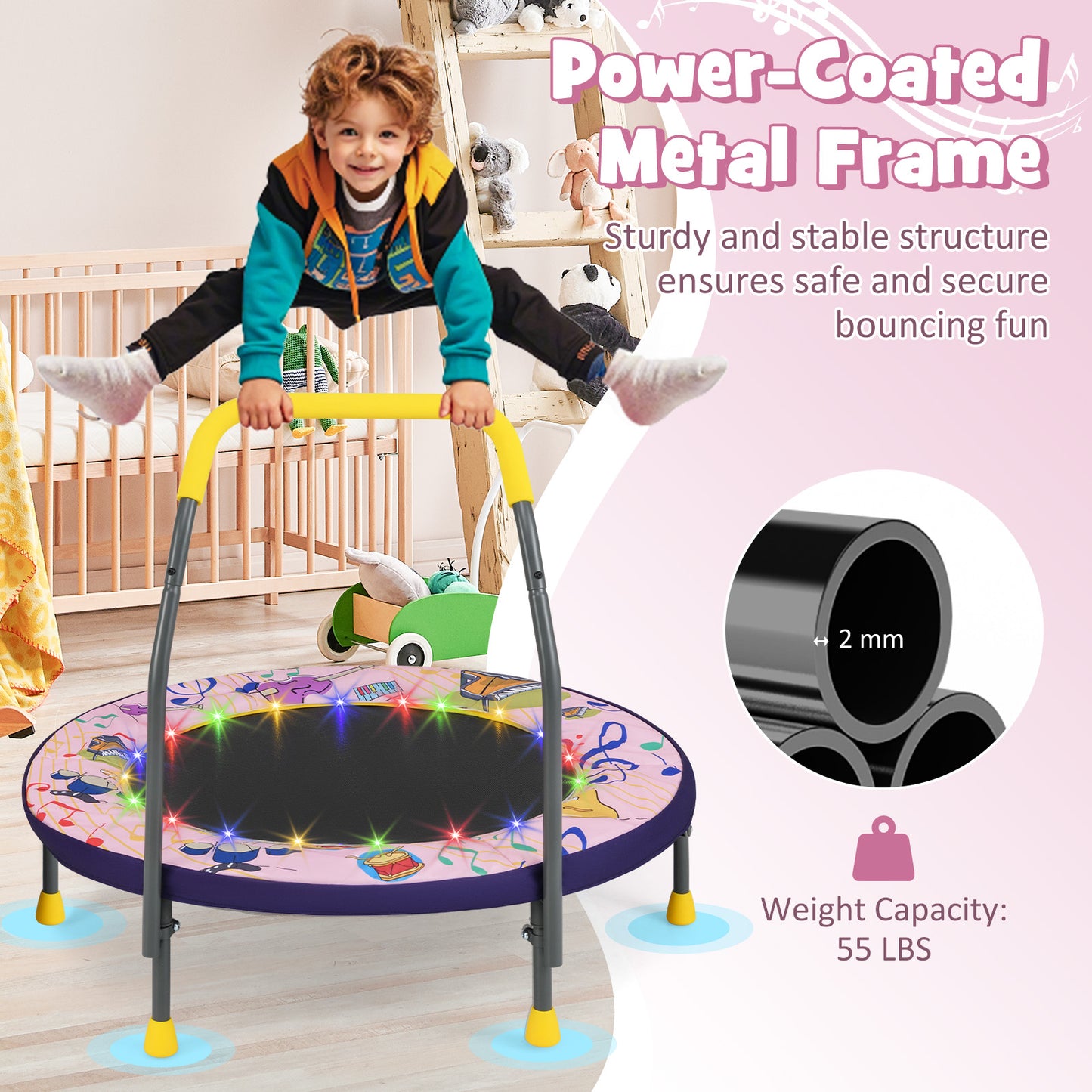 Mini Trampoline Folding Small Rebounder for Kids with Lights, Pink Trampolines at Gallery Canada