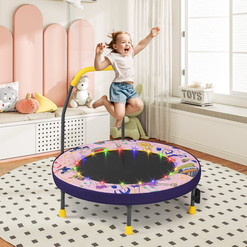 Mini Trampoline Folding Small Rebounder for Kids with Lights, Pink