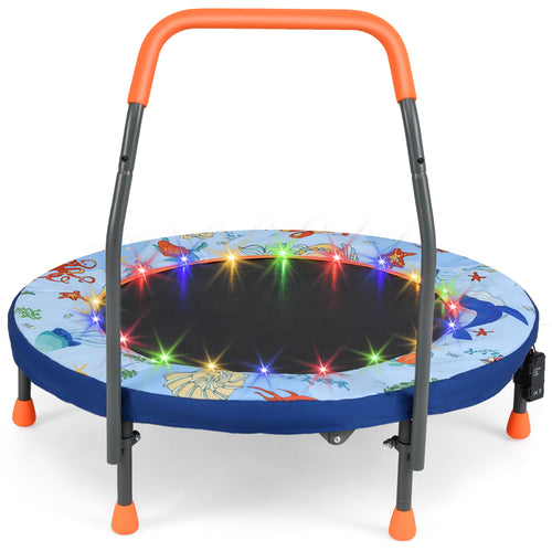 Folding Mini Trampoline With Lights, Kids Rebounder, Blue