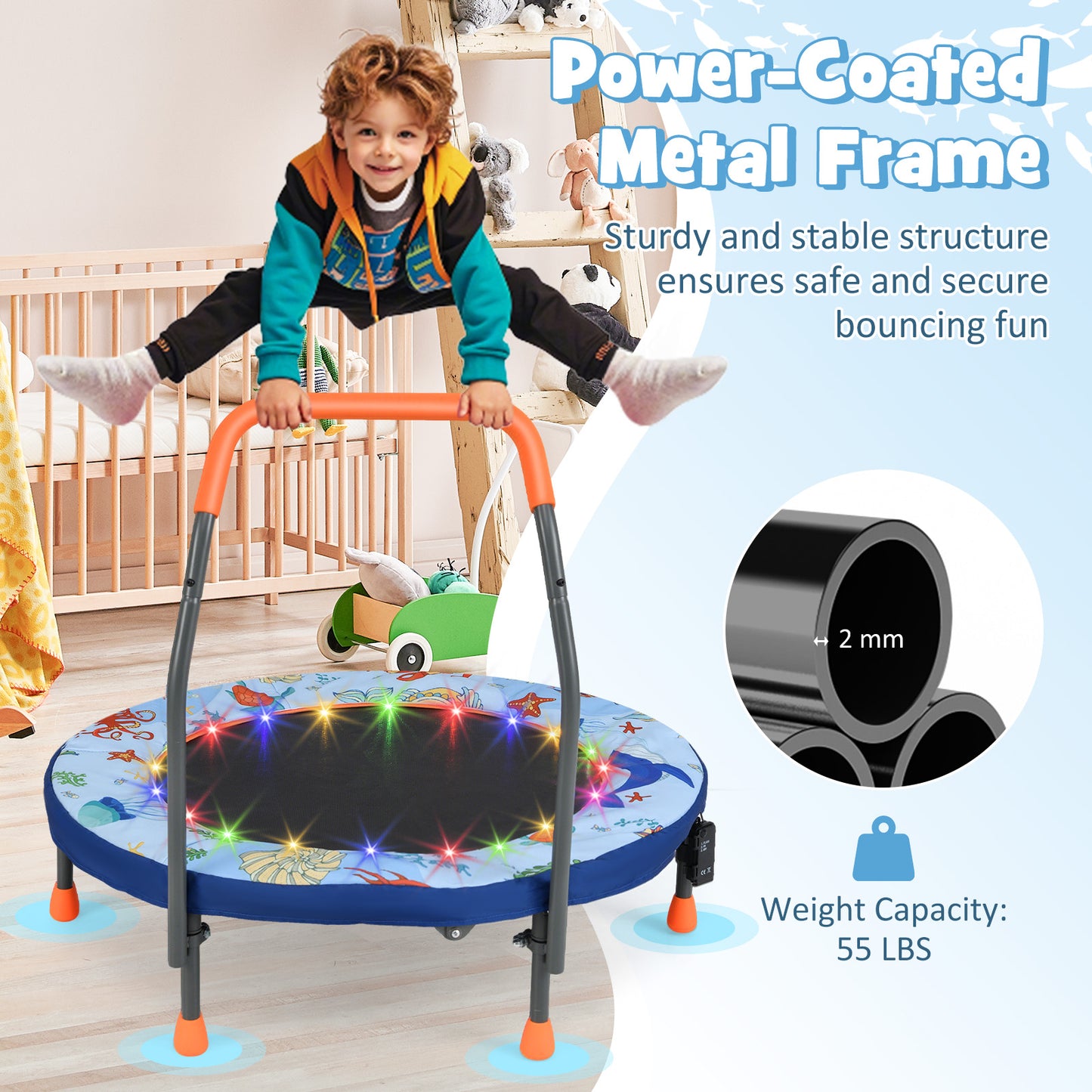 Mini Trampoline Folding Small Rebounder for Kids with Lights, Blue Trampolines at Gallery Canada
