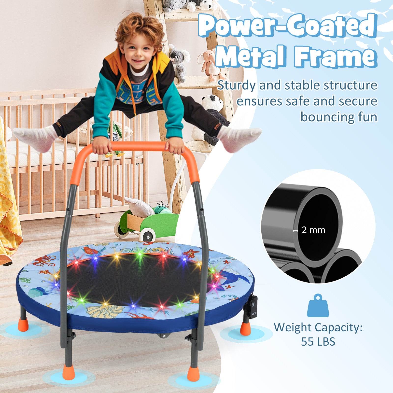 Mini Trampoline Folding Small Rebounder for Kids with Lights, Blue Trampolines at Gallery Canada