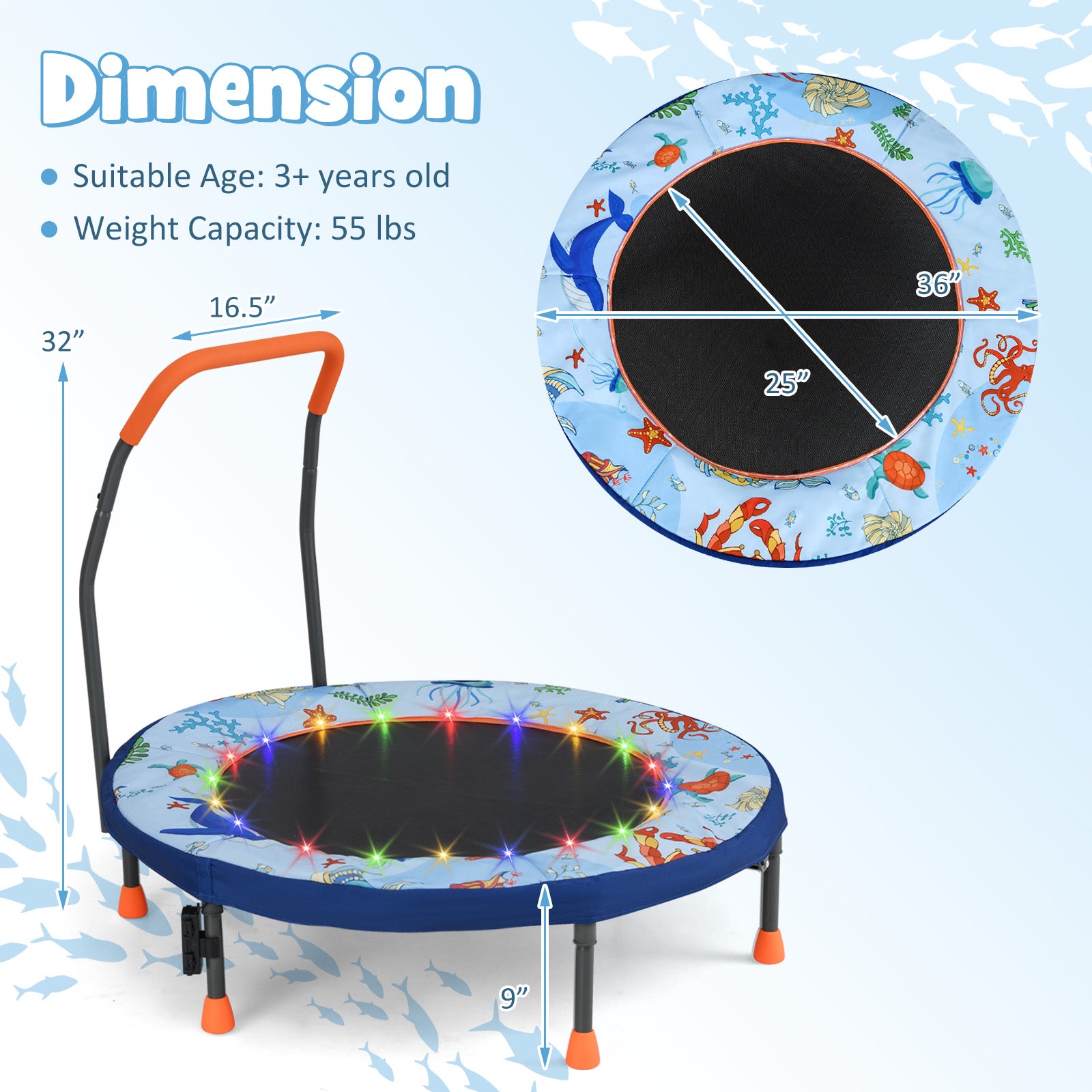 Mini Trampoline Folding Small Rebounder for Kids with Lights, Blue Trampolines at Gallery Canada
