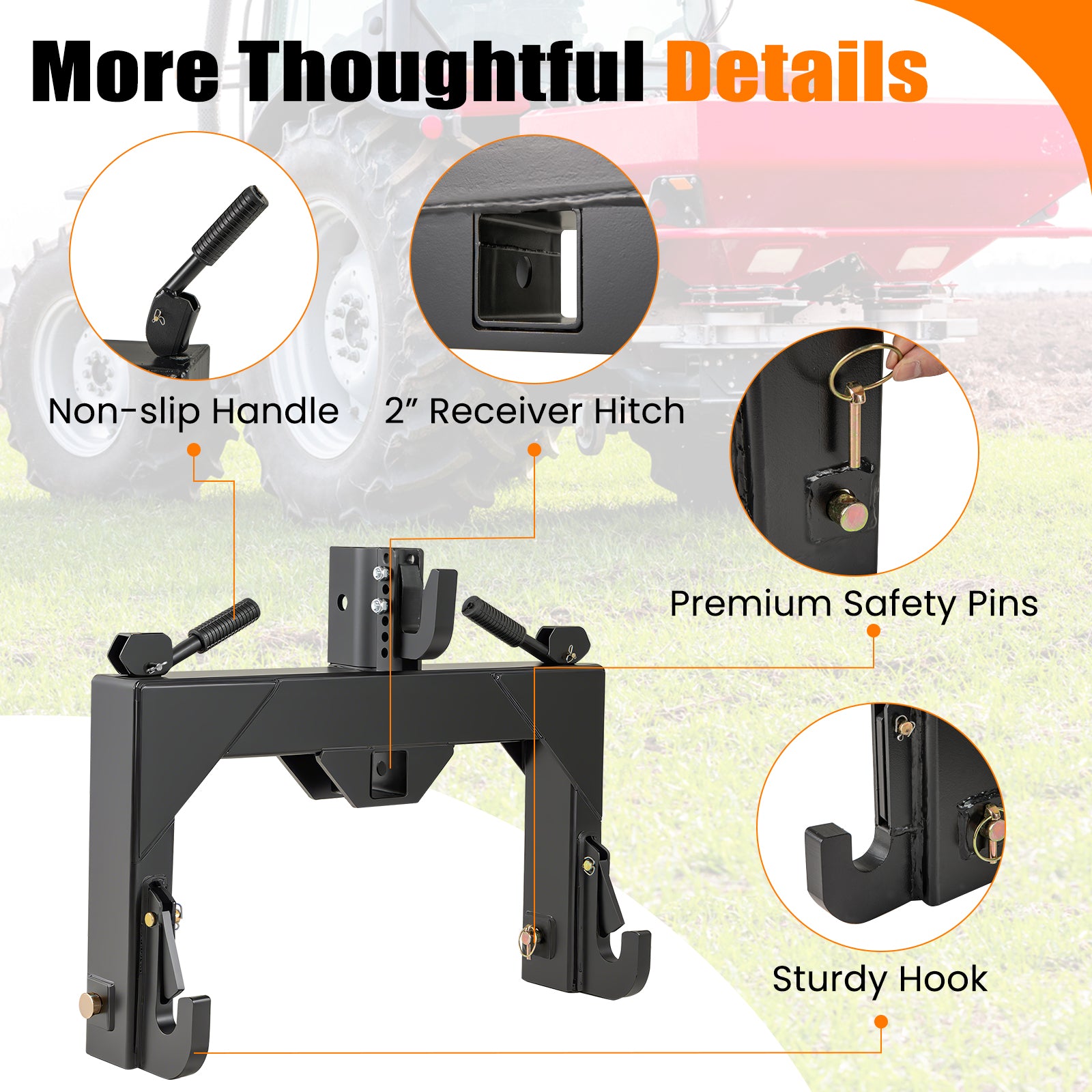 3-Point Quick Hitch, 5 Level Adjustable Bolt, Black Garden Tools at Gallery Canada
