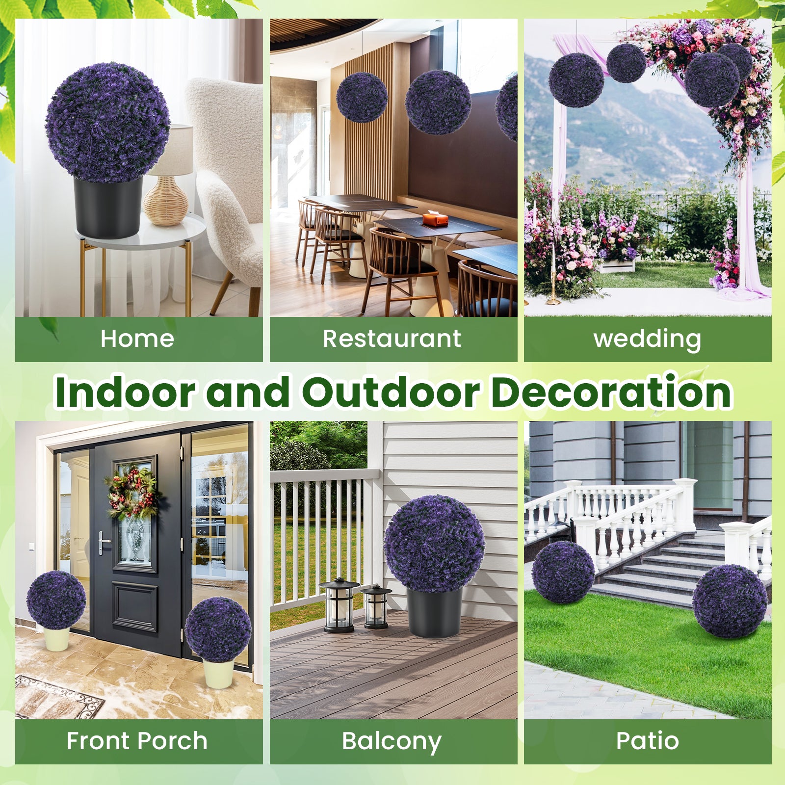 15 Inch Round Artificial Plant Boxwood Topiary Balls Set of 2 for Indoor Outdoor, Purple Faux Plants at Gallery Canada