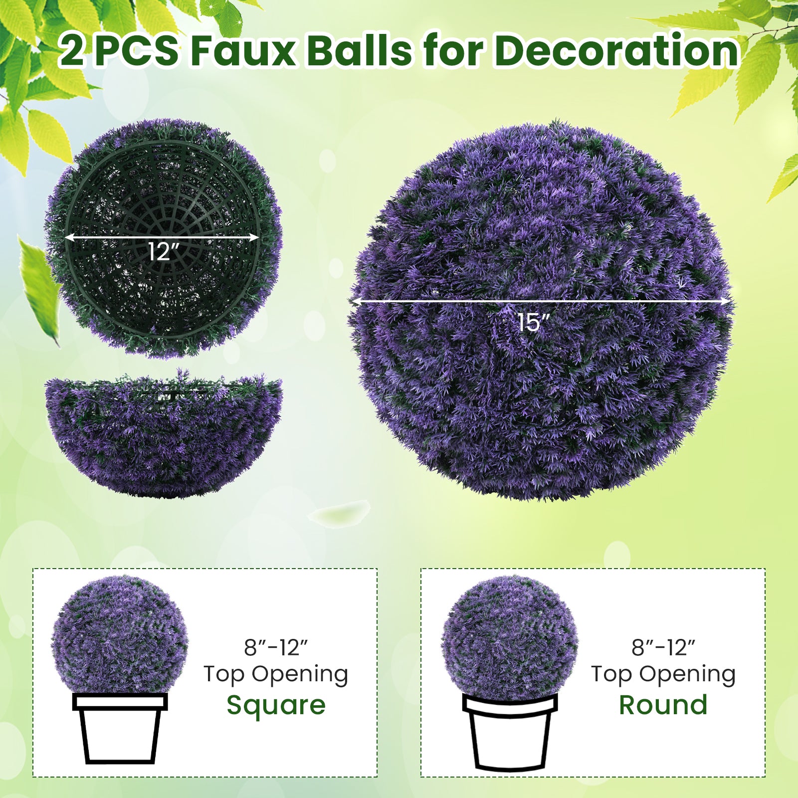15 Inch Round Artificial Plant Boxwood Topiary Balls Set of 2 for Indoor Outdoor, Purple Faux Plants at Gallery Canada