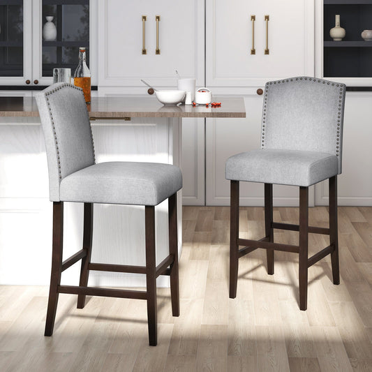 Set of 2 Bar Height Dining Side Barstools with Thick Cushion, Gray Bar Stools Gray at Gallery Canada