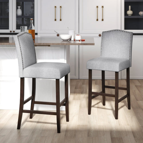 Set of 2 Bar Height Dining Side Barstools with Thick Cushion, Gray