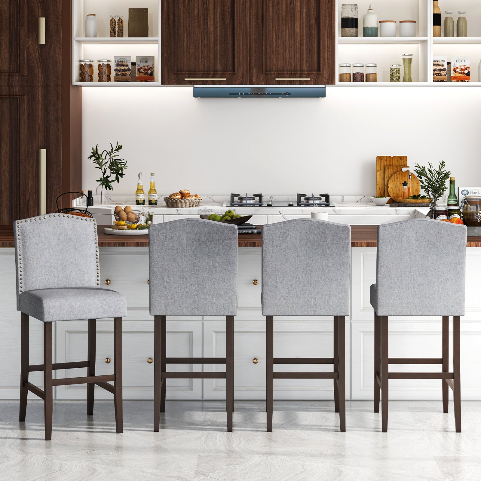 Set of 2 Bar Height Dining Side Barstools with Thick Cushion, Gray Bar Stools at Gallery Canada