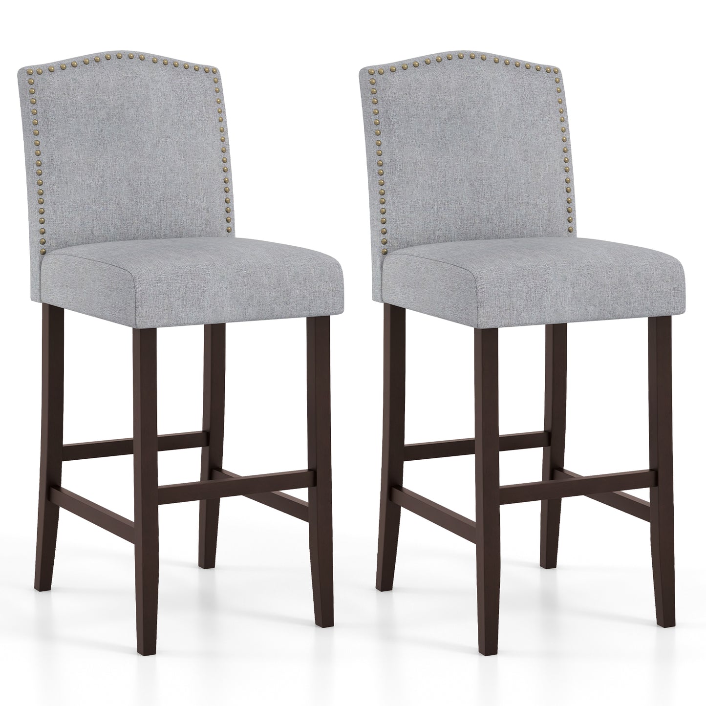 Ensemble de 2 tabourets de bar de 30 pouces, chaises de bar de cuisine rembourrées à tête clouée, gris