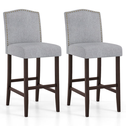 Ensemble de 2 tabourets de bar de 30 pouces, chaises de bar de cuisine rembourrées à tête clouée, gris