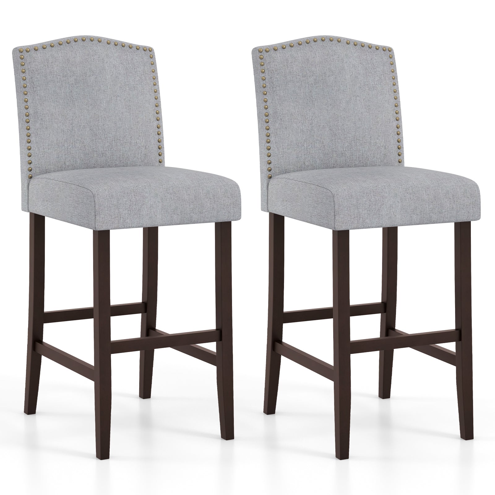 Set of 2 Bar Height Dining Side Barstools with Thick Cushion, Gray Bar Stools Gray at Gallery Canada