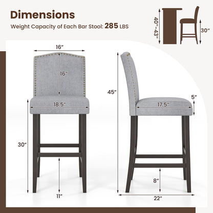Set of 2 Bar Height Dining Side Barstools with Thick Cushion, Gray Bar Stools at Gallery Canada