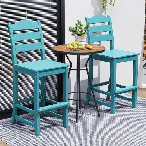 30 Inches Counter Height HDPE Bar Stool with Backrest and Footrest, Turquoise