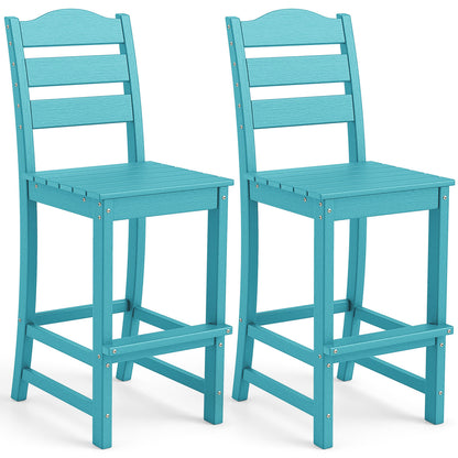 30 Inches Counter Height HDPE Bar Stool with Backrest and Footrest, Turquoise Patio Bar Furniture at Gallery Canada
