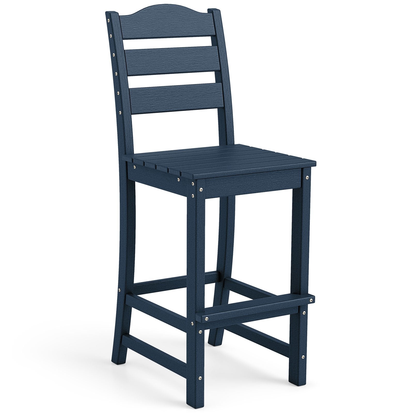 30 Inches Counter Height HDPE Bar Stool with Backrest and Footrest, Navy Patio Bar Furniture at Gallery Canada