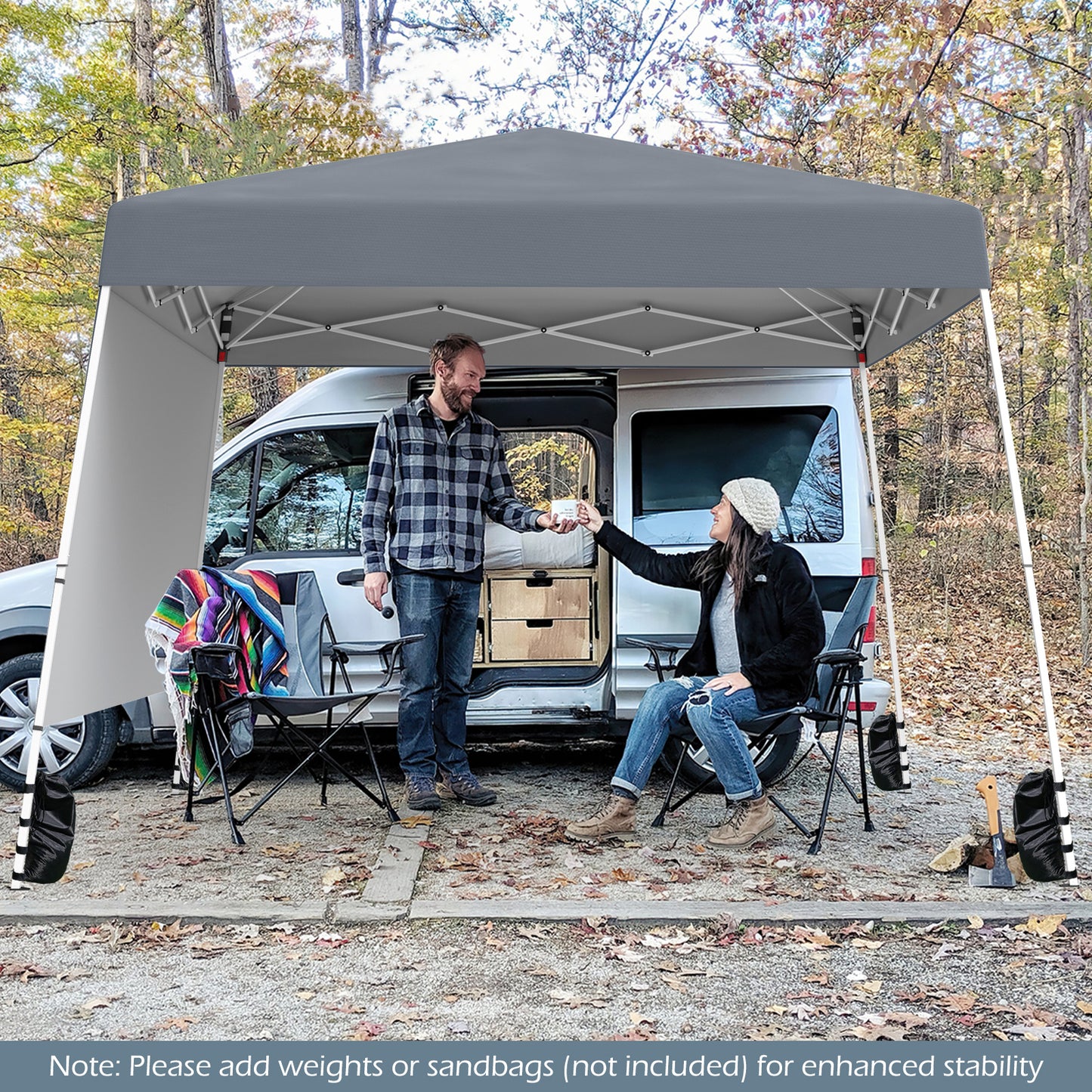 8 X 8 Feet Pop up Canopy Tent with 1 Sidewall and Portable Backpack, Gray Canopies at Gallery Canada