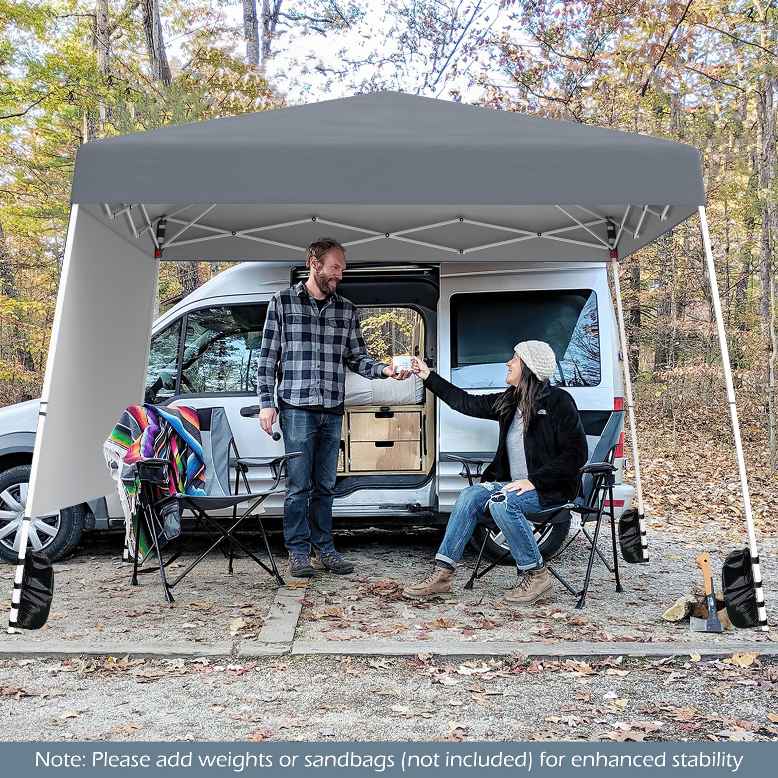 8 X 8 Feet Pop up Canopy Tent with 1 Sidewall and Portable Backpack, Gray Canopies at Gallery Canada