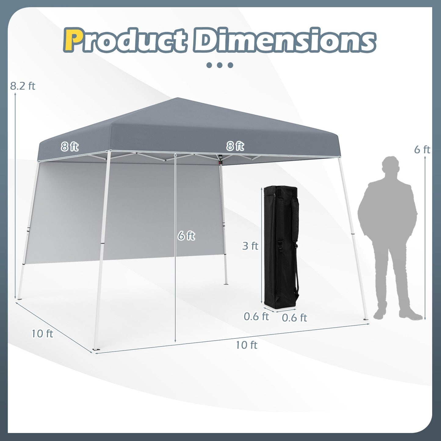 8 X 8 Feet Pop up Canopy Tent with 1 Sidewall and Portable Backpack, Gray Canopies at Gallery Canada