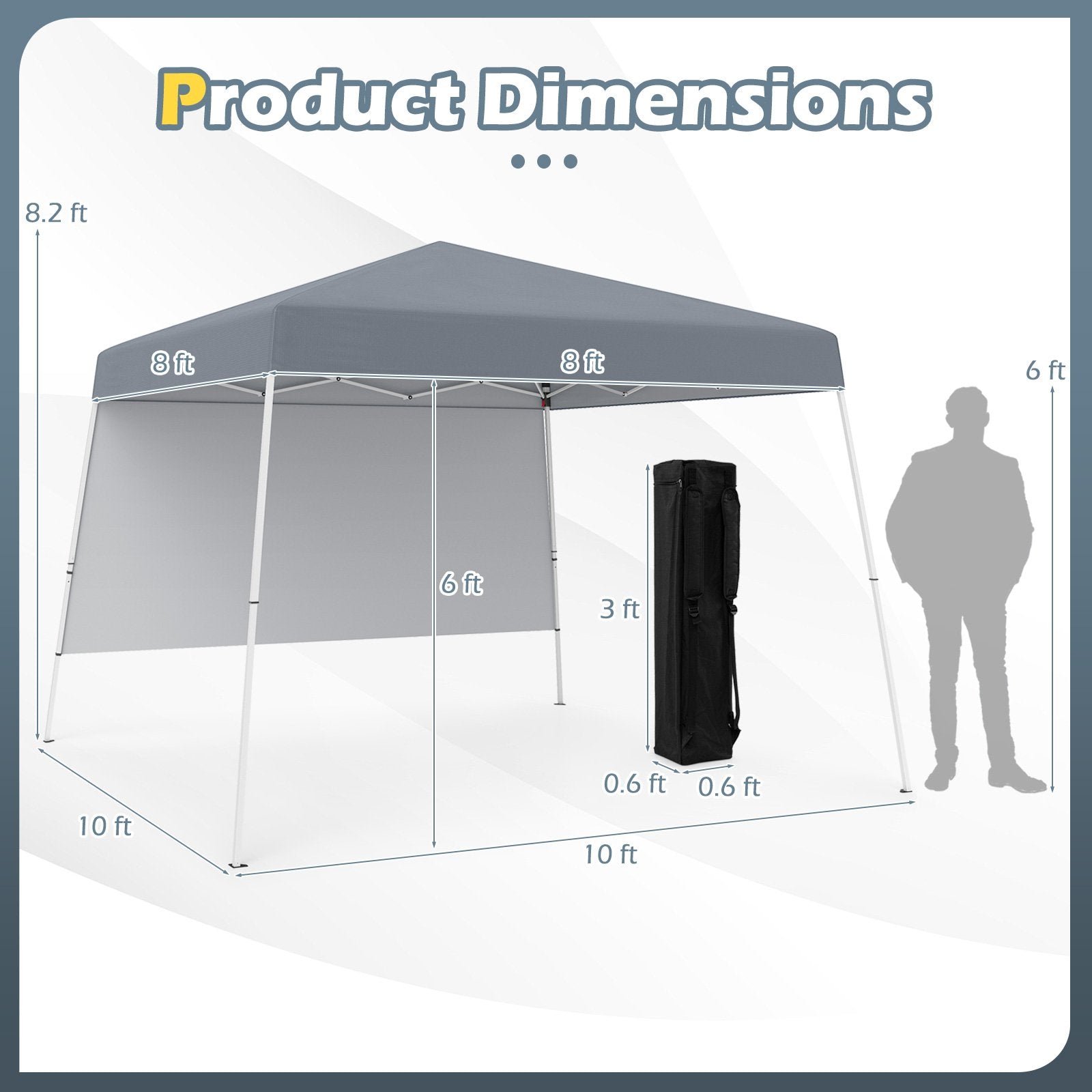 8 X 8 Feet Pop up Canopy Tent with 1 Sidewall and Portable Backpack, Gray Canopies at Gallery Canada