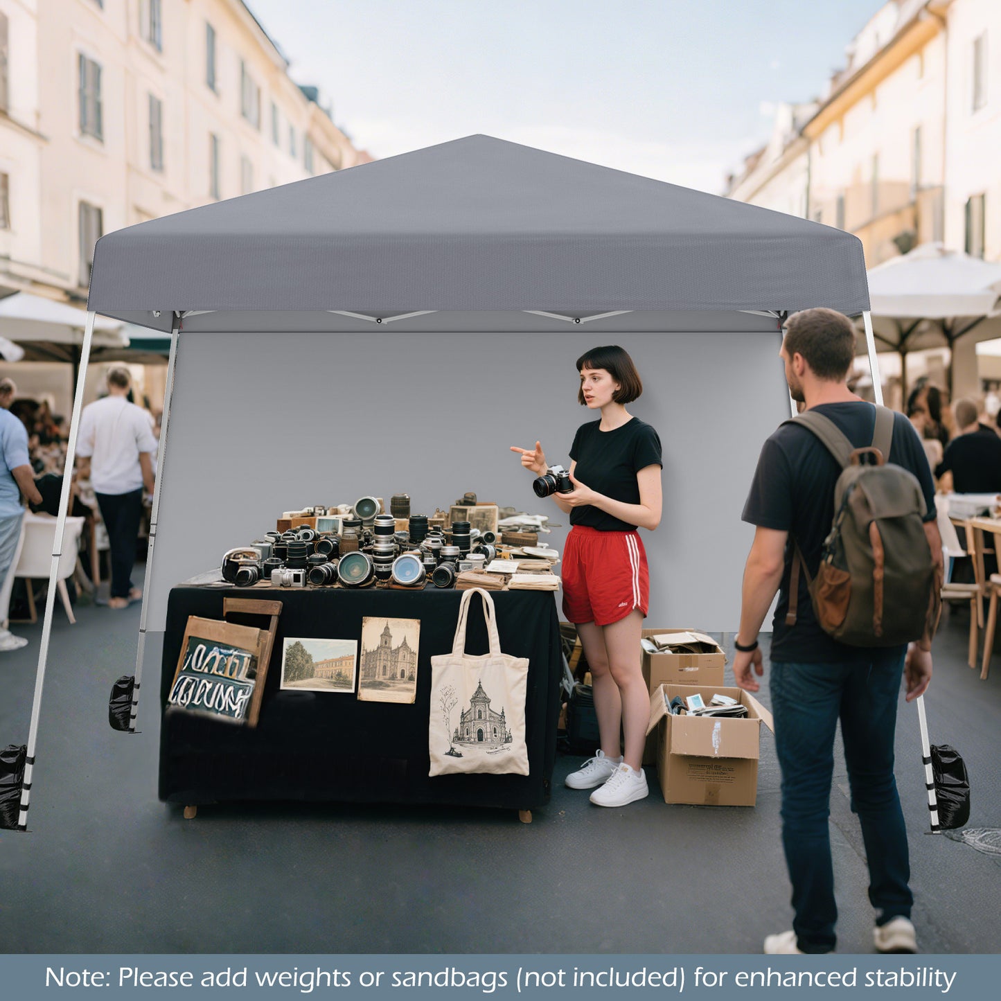 8 X 8 Feet Pop up Canopy Tent with 1 Sidewall and Portable Backpack, Gray Canopies at Gallery Canada