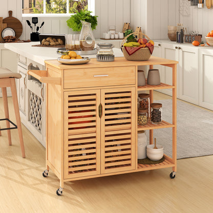 Kitchen Island Cart on Wheels with Sturdy Bamboo Frame, Natural Kitchen Islands & Carts at Gallery Canada