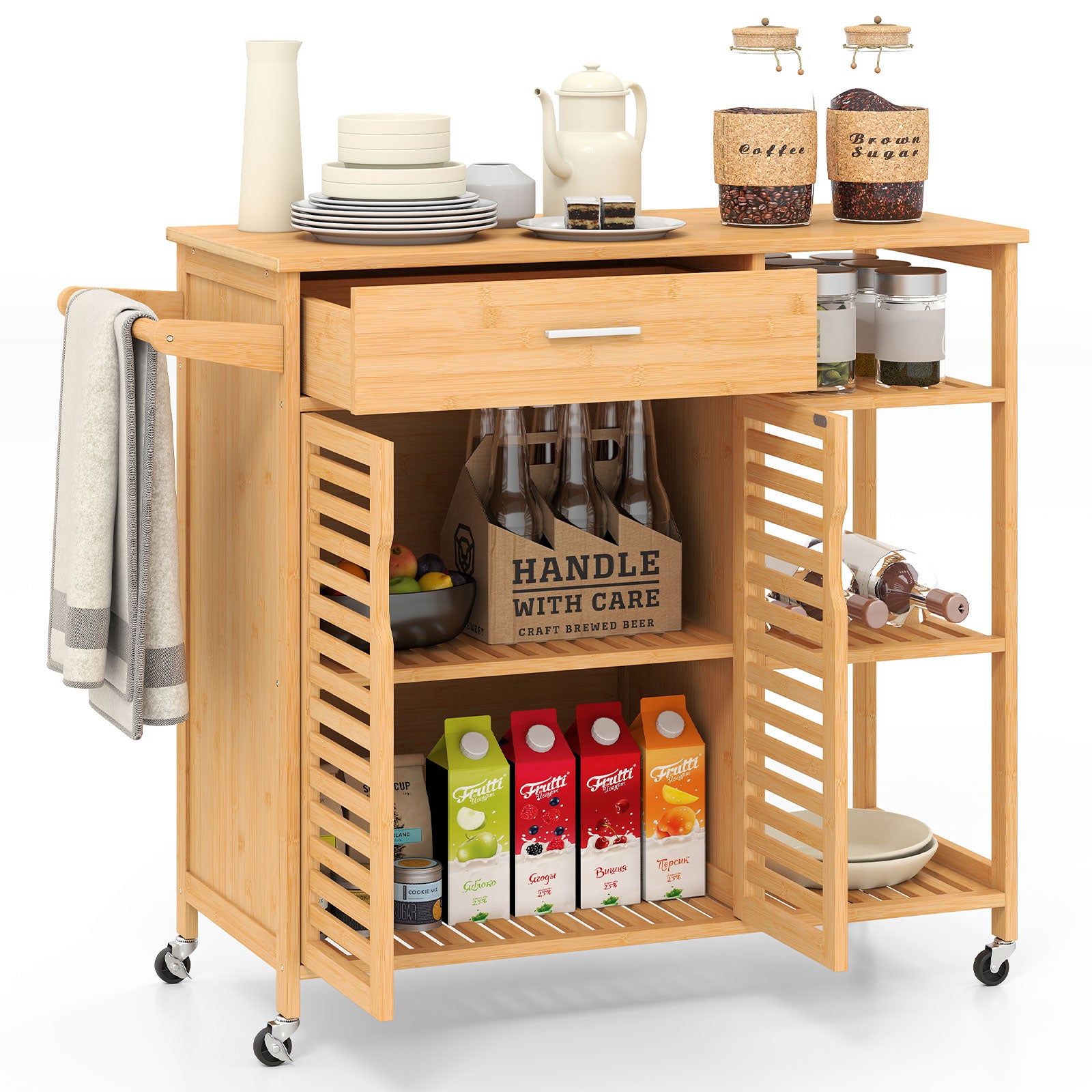 Kitchen Island Cart on Wheels with Sturdy Bamboo Frame, Natural Kitchen Islands & Carts at Gallery Canada