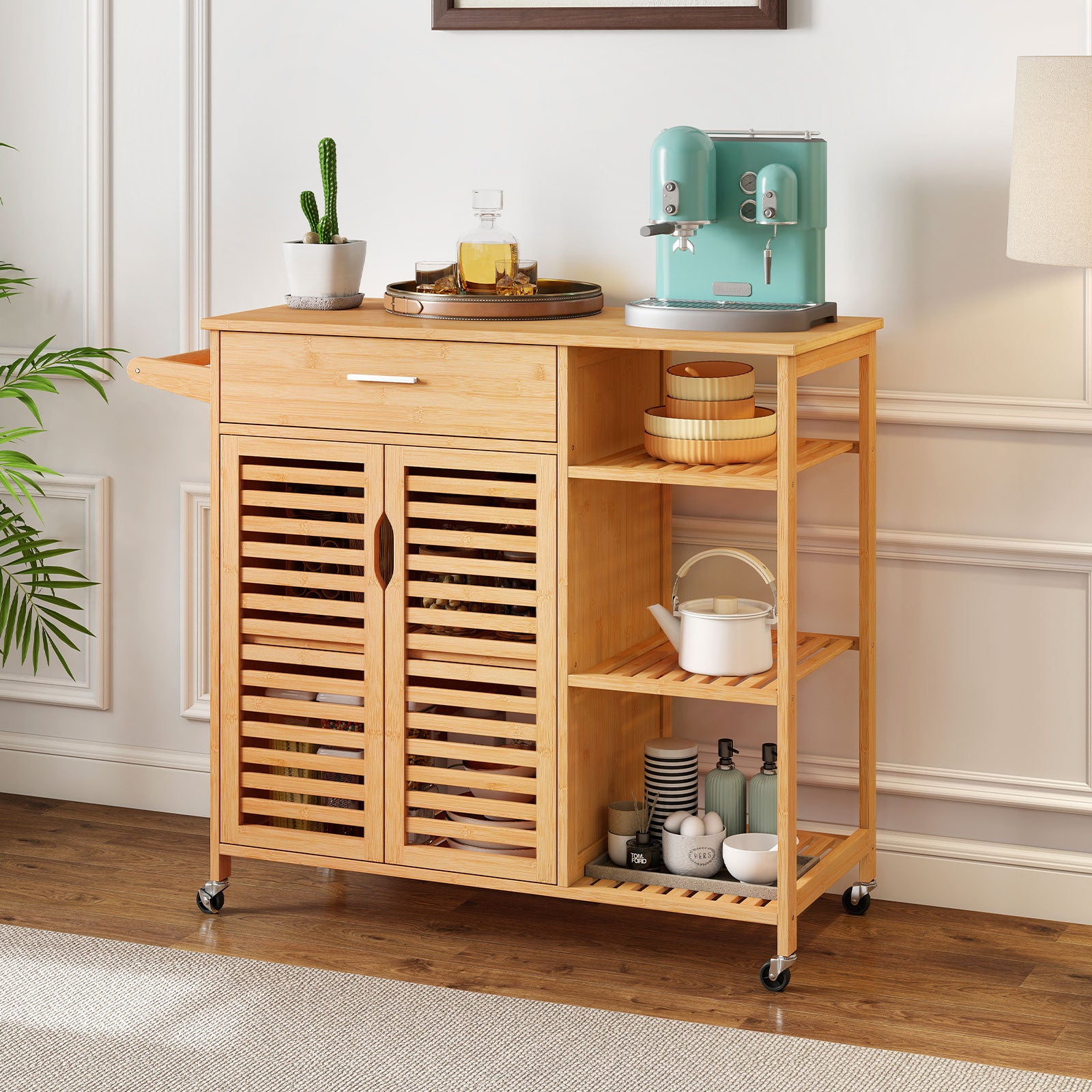 Kitchen Island Cart on Wheels with Sturdy Bamboo Frame, Natural Kitchen Islands & Carts at Gallery Canada