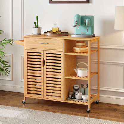 Kitchen Island Cart on Wheels with Sturdy Bamboo Frame, Natural Kitchen Islands & Carts at Gallery Canada