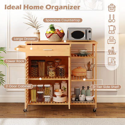 Kitchen Island Cart on Wheels with Sturdy Bamboo Frame, Natural Kitchen Islands & Carts at Gallery Canada