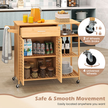 Kitchen Island Cart on Wheels with Sturdy Bamboo Frame, Natural Kitchen Islands & Carts at Gallery Canada