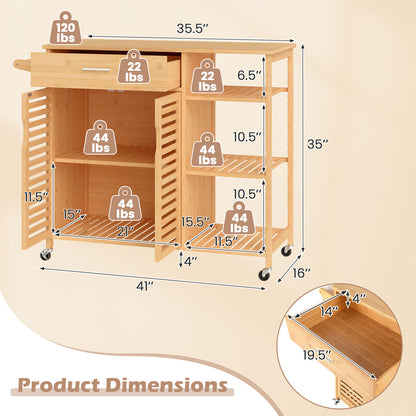 Kitchen Island Cart on Wheels with Sturdy Bamboo Frame, Natural Kitchen Islands & Carts at Gallery Canada