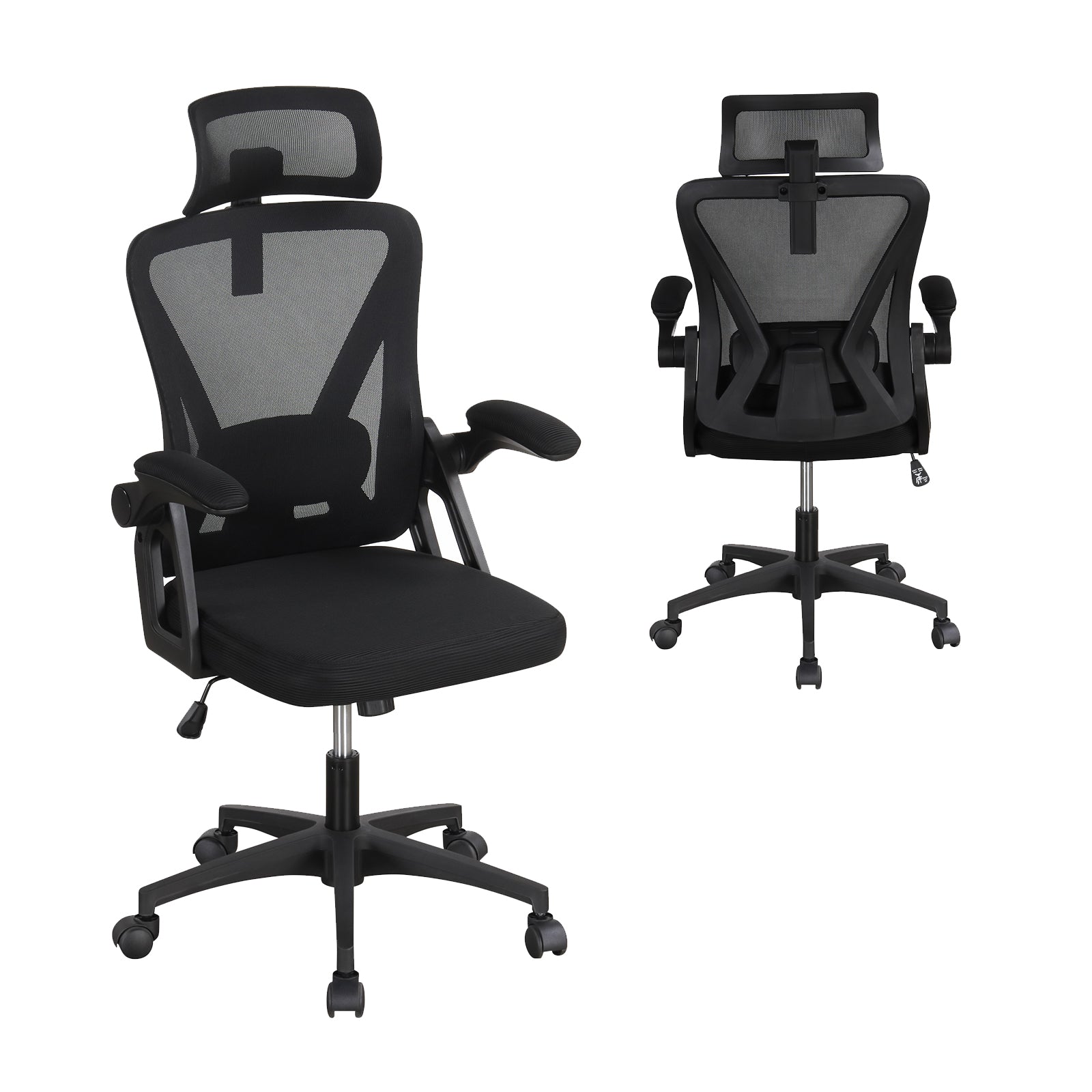 Ergonomic Mesh Office Chair with Adjustable Lumbar Support and Flip-up Armrests, Black Ergonomic Chairs at Gallery Canada