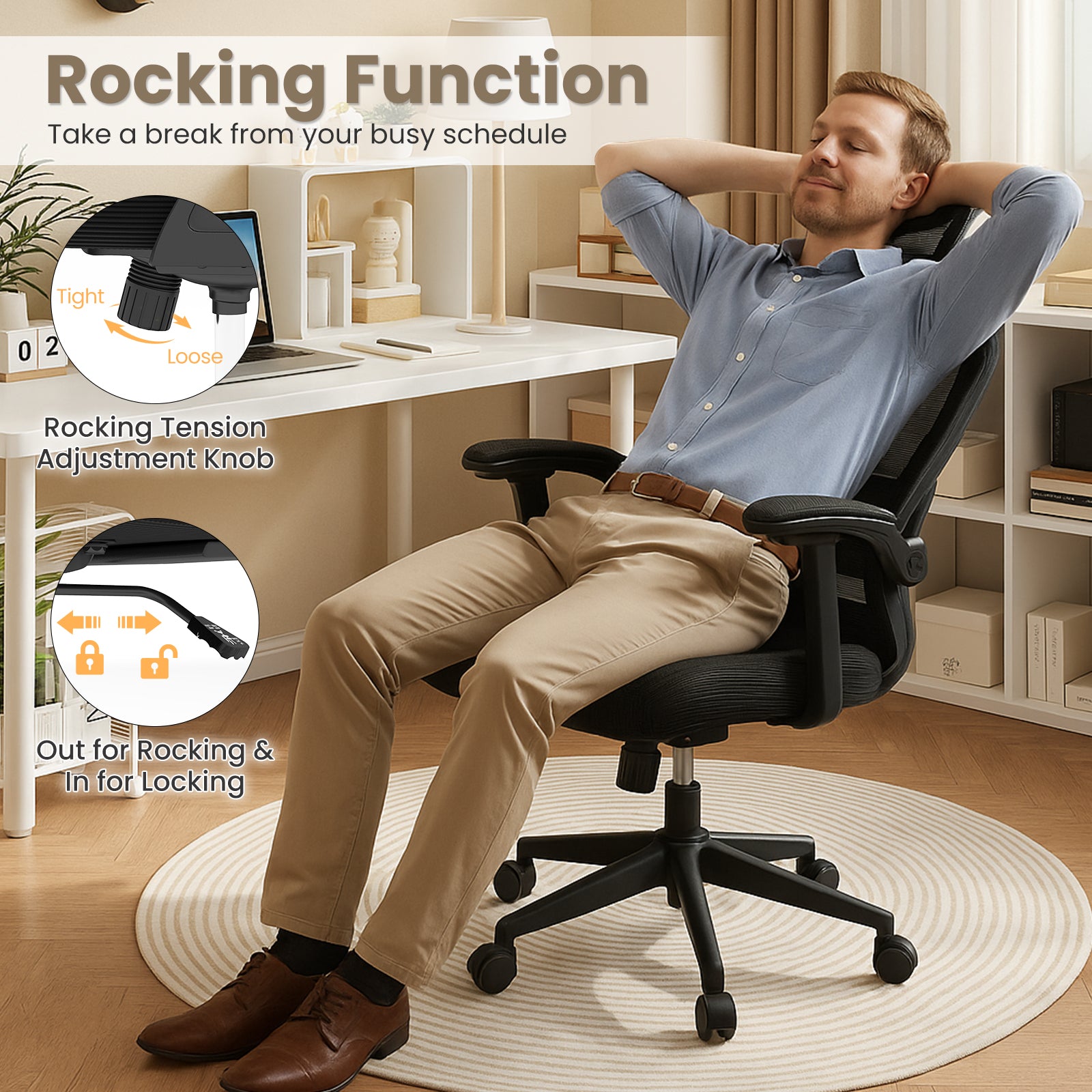 Ergonomic Mesh Office Chair with Adjustable Lumbar Support and Flip-up Armrests, Black Ergonomic Chairs at Gallery Canada
