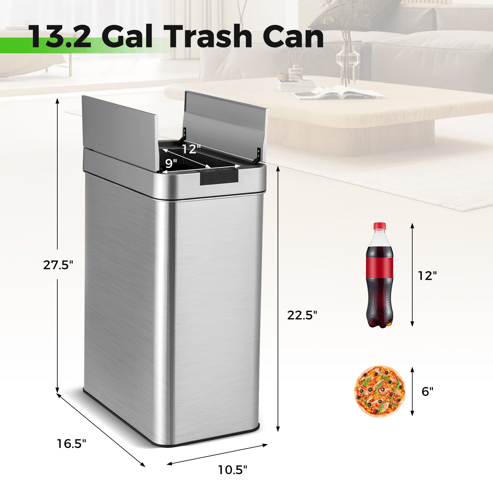 13.2 Gal Slim Kitchen Trash Can with Wing Lids and Stainless Steel Frame, Silver Kitchen Utensils at Gallery Canada