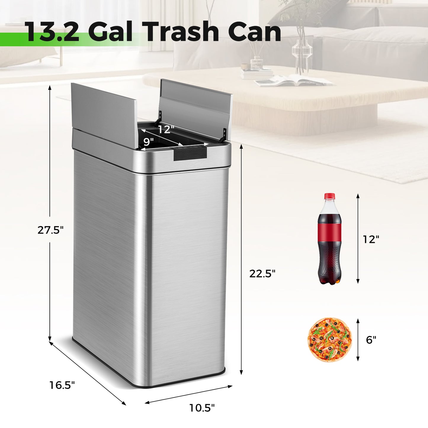 13.2 Gal Slim Kitchen Trash Can with Wing Lids and Stainless Steel Frame, Silver Kitchen Utensils at Gallery Canada