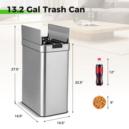13.2 Gal Slim Kitchen Trash Can with Wing Lids and Stainless Steel Frame, Silver Kitchen Utensils at Gallery Canada
