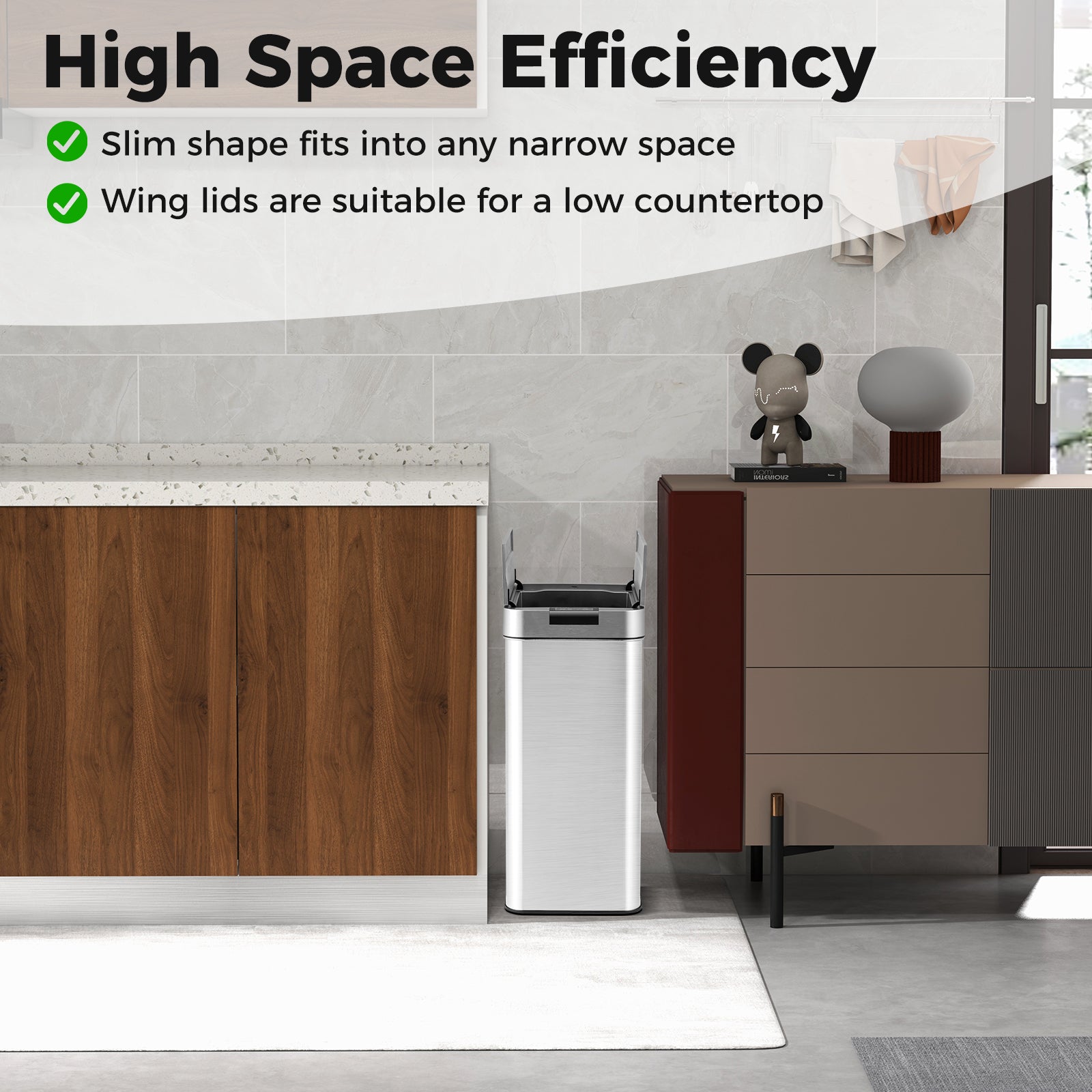 13.2 Gal Slim Kitchen Trash Can with Wing Lids and Stainless Steel Frame, Silver Kitchen Utensils at Gallery Canada