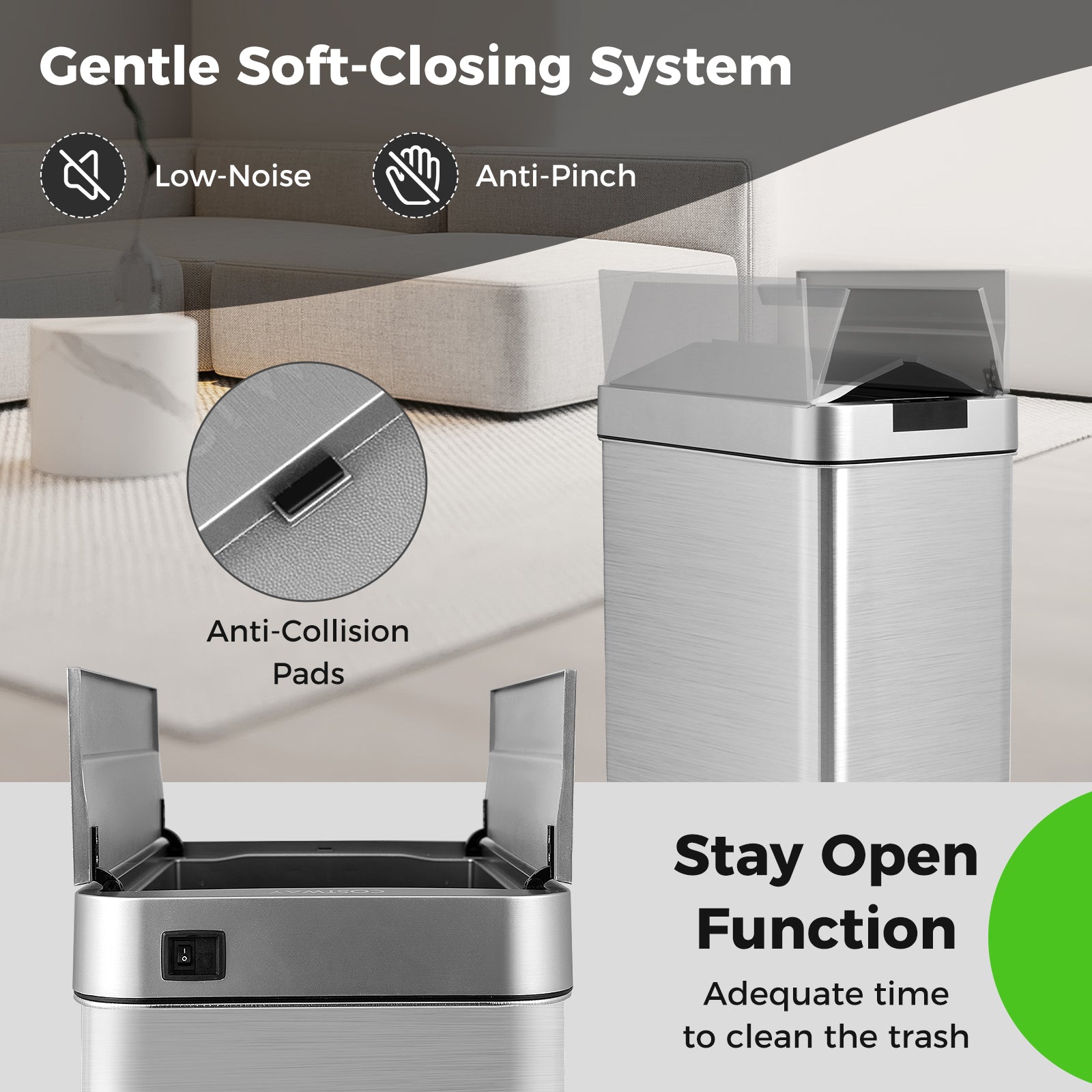 13.2 Gal Slim Kitchen Trash Can with Wing Lids and Stainless Steel Frame, Silver Kitchen Utensils at Gallery Canada