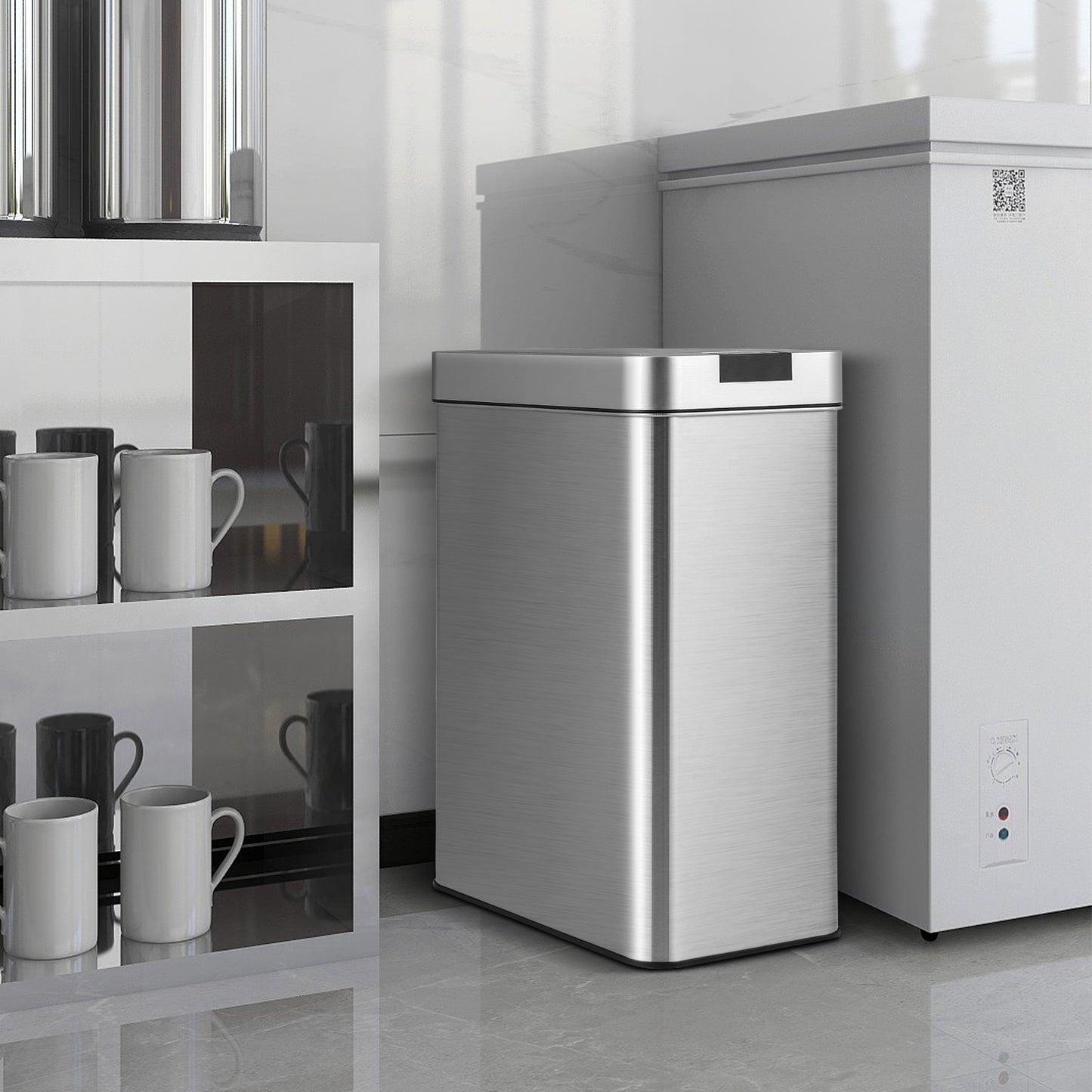 13.2 Gal Slim Kitchen Trash Can with Wing Lids and Stainless Steel Frame, Silver Kitchen Utensils at Gallery Canada