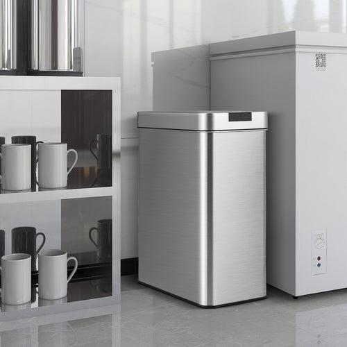 13.2 Gal Slim Kitchen Trash Can with Wing Lids and Stainless Steel Frame, Silver