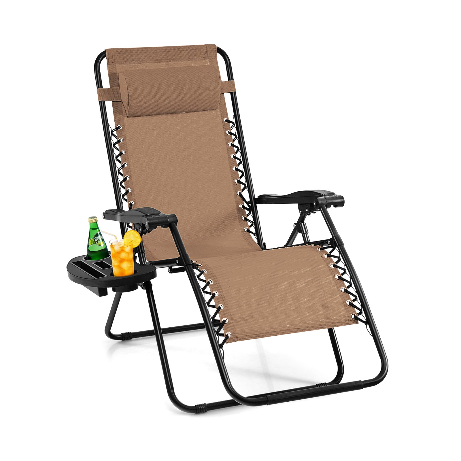 Outdoor Folding Zero Gravity Reclining Lounge Chair with Utility Tray, Beige Beach & Lawn Chairs Beige at Gallery Canada