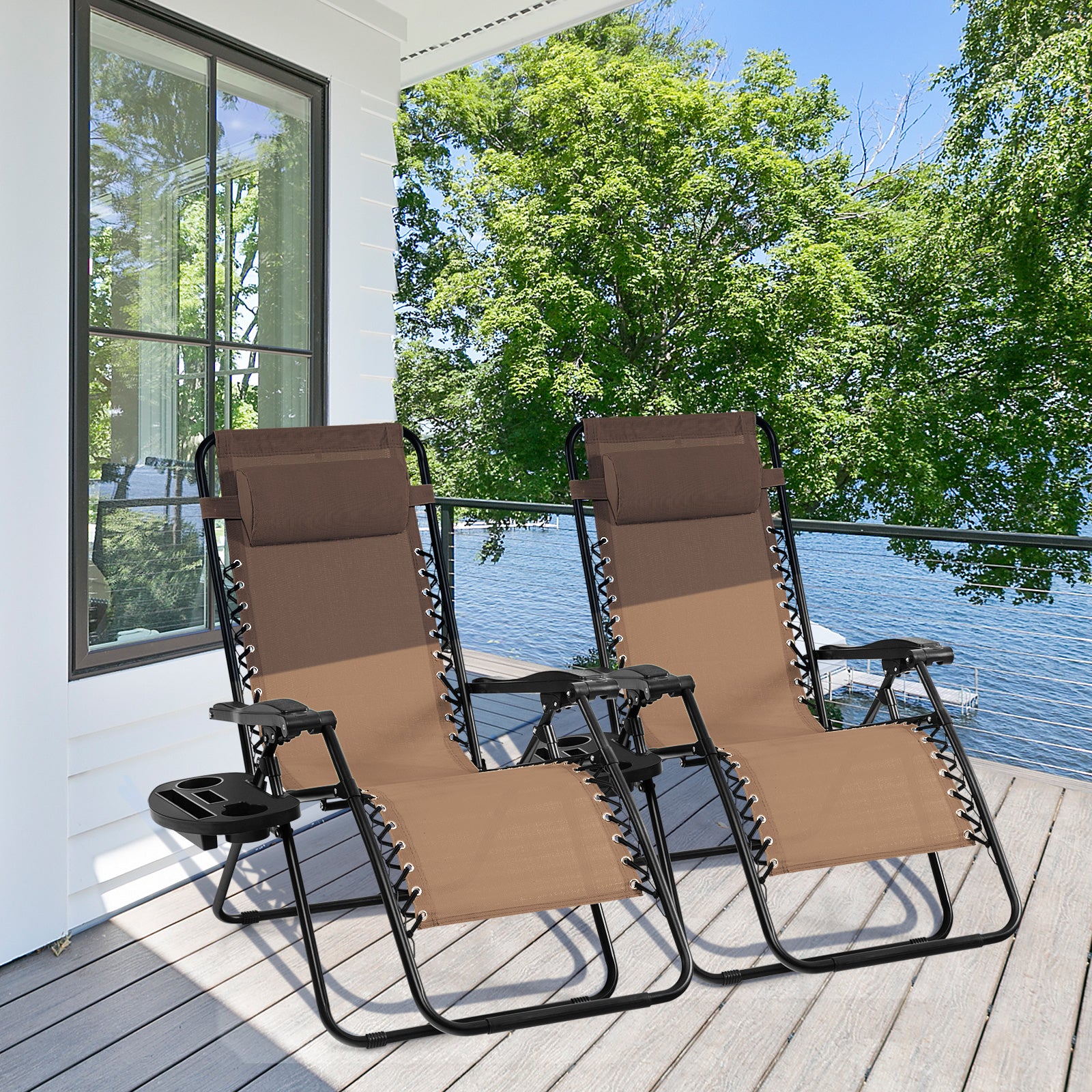Outdoor Folding Zero Gravity Reclining Lounge Chair with Utility Tray, Beige Beach & Lawn Chairs at Gallery Canada