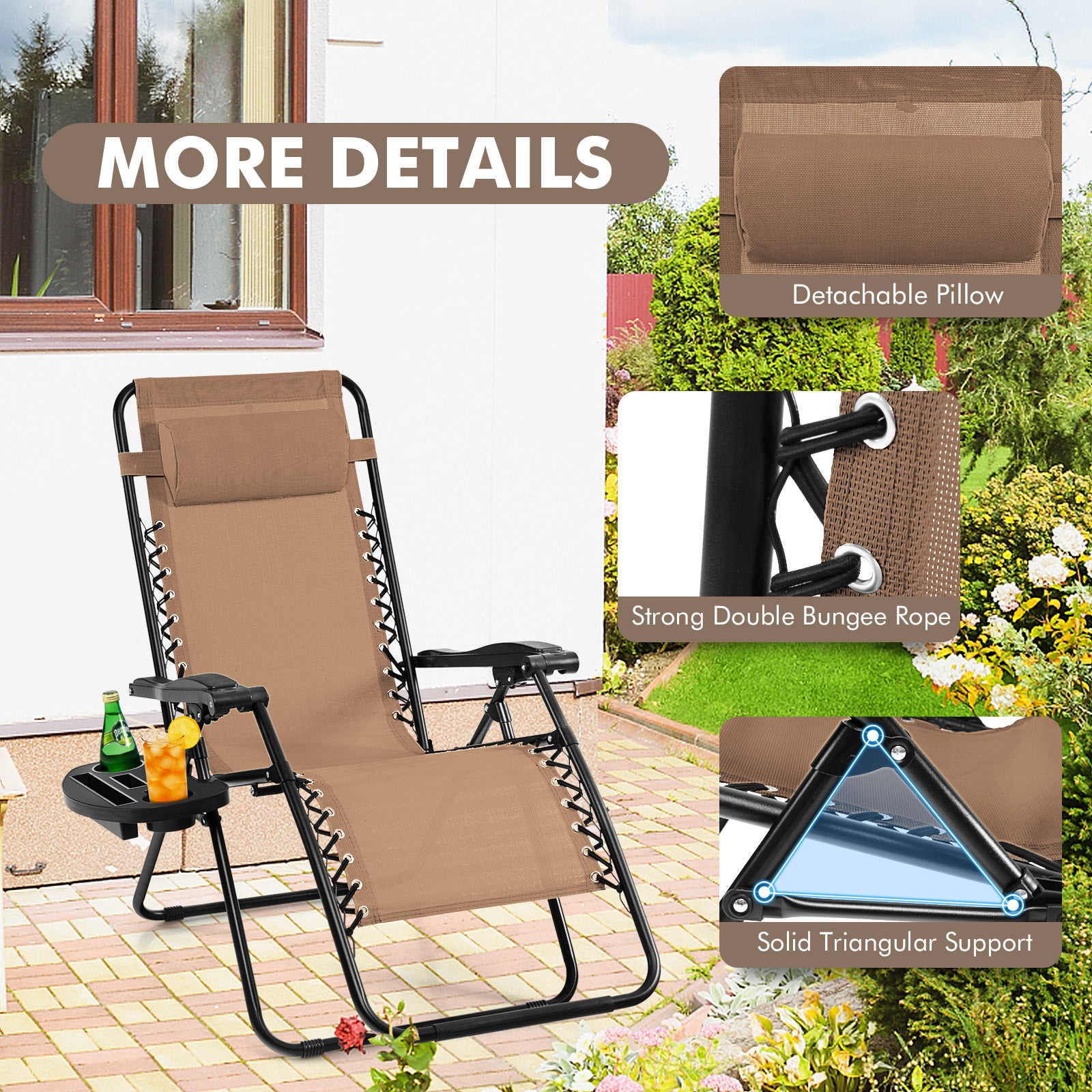 Outdoor Folding Zero Gravity Reclining Lounge Chair with Utility Tray, Beige Beach & Lawn Chairs at Gallery Canada