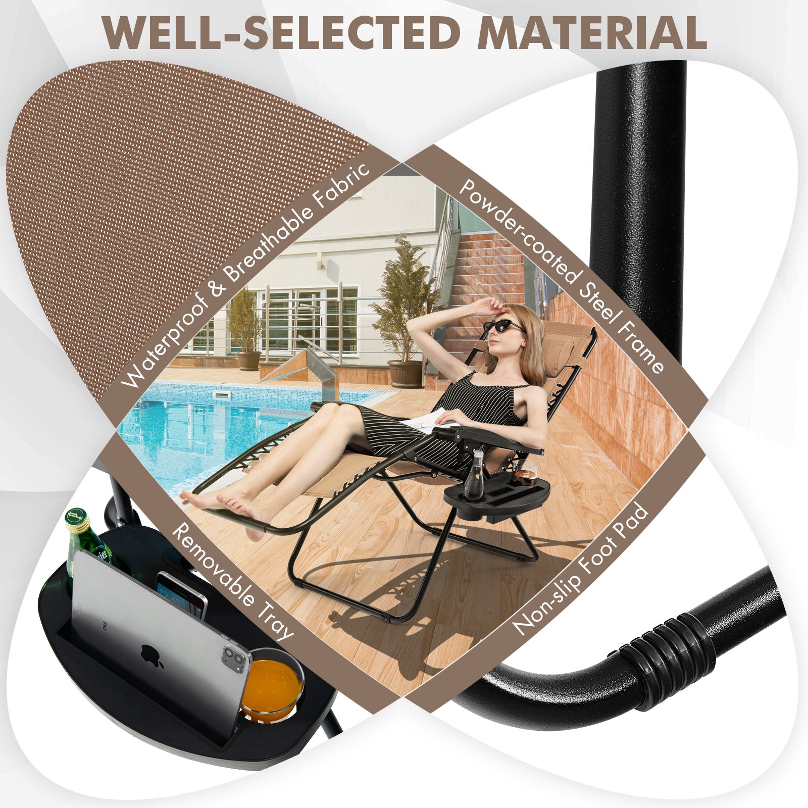 Outdoor Folding Zero Gravity Reclining Lounge Chair with Utility Tray, Beige Beach & Lawn Chairs at Gallery Canada