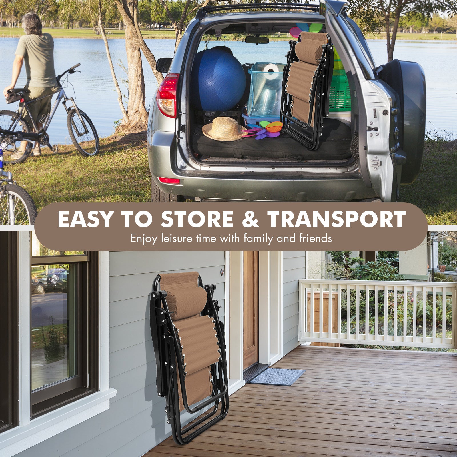 Outdoor Folding Zero Gravity Reclining Lounge Chair with Utility Tray, Beige Beach & Lawn Chairs at Gallery Canada